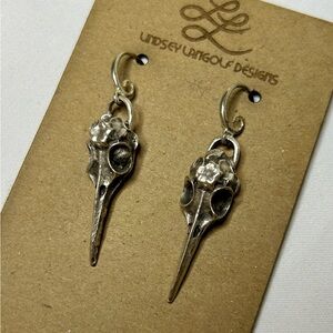 Silver-tone Bird Skull Earrings